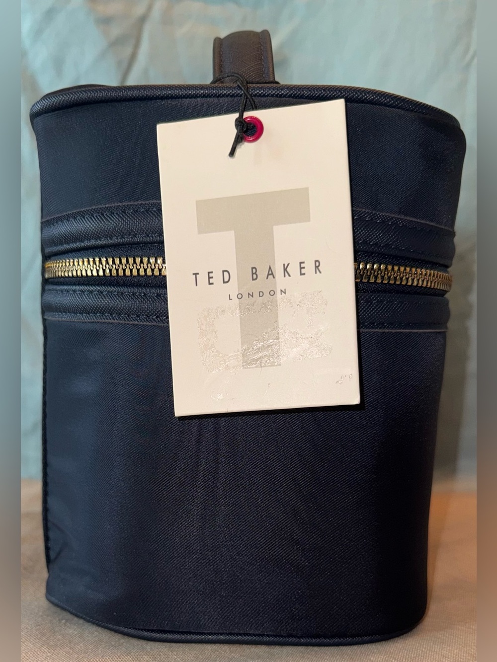 Ted Baker Navy Blue Cosmetic Travel Bag Gold Zipper & Colorful Floral Interior - Picture 6 of 7